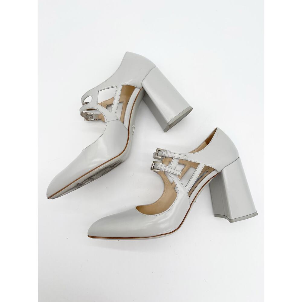 Prada Fall 2015 Runway Gray Brushed Leather Double Strap Mary Jane Heels IT 38.5 - Picture 6 of 13